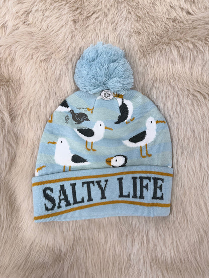 Alaska Salty Life Puffin & Seagull Pom Beanie