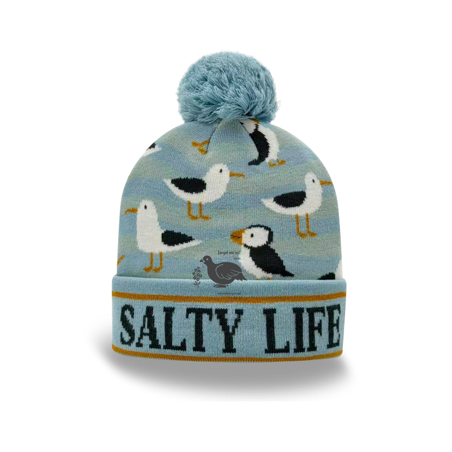 Alaska Salty Life Puffin & Seagull Pom Beanie