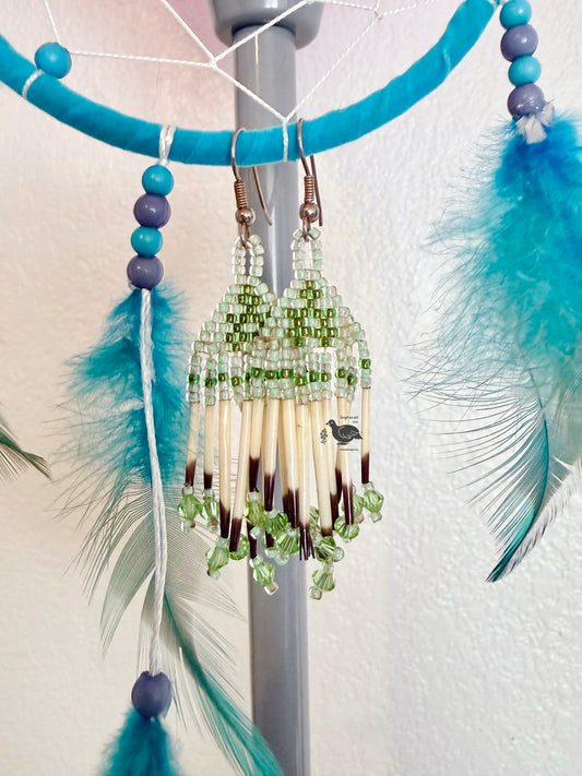 Alaska Native Bead & Porcupine Quills Earrings, Pre-Owned