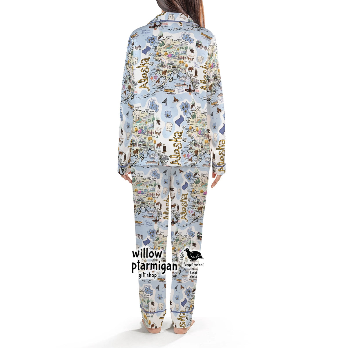 Alaska State, Cities & Icons Satin Lounge Pajama Set