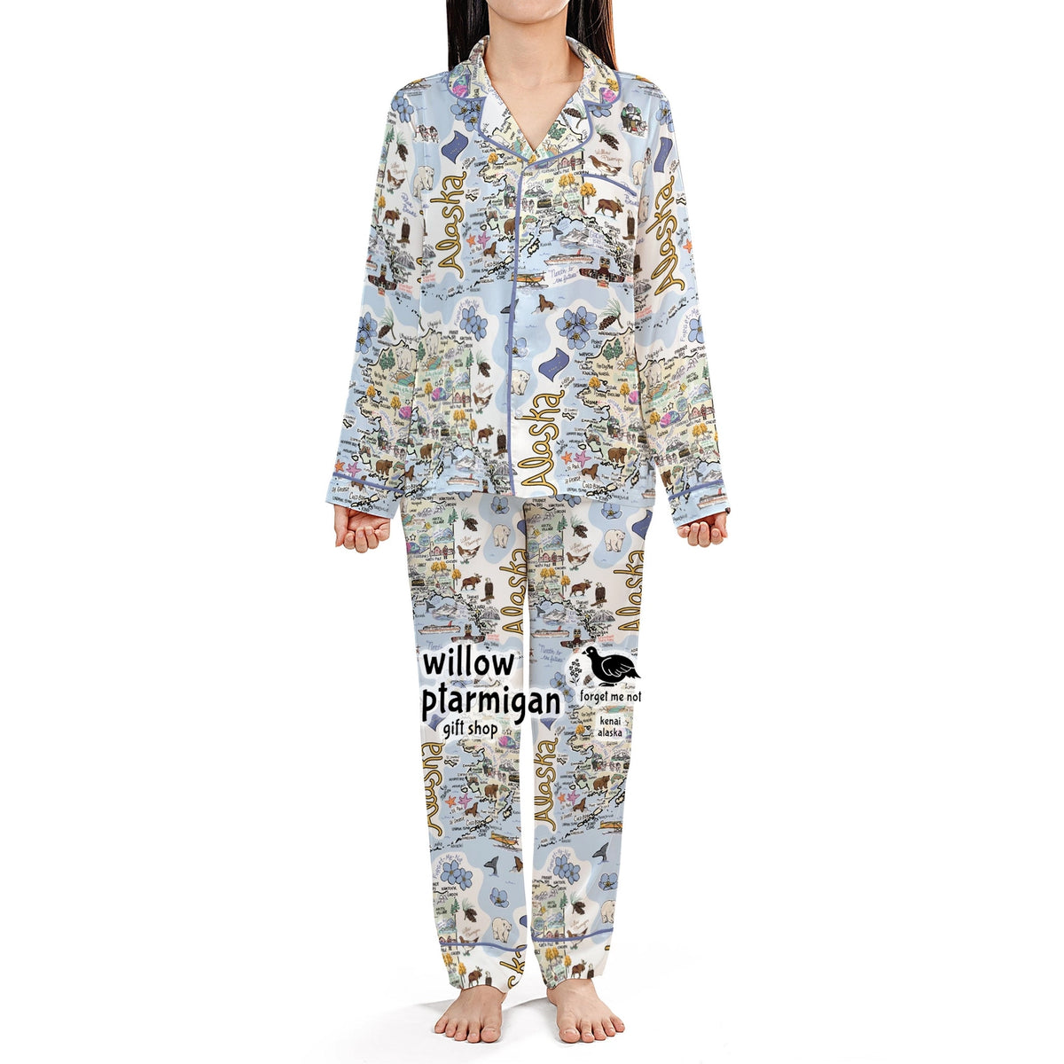 Alaska State, Cities & Icons Satin Lounge Pajama Set