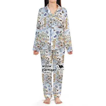 Alaska State, Cities & Icons Satin Lounge Pajama Set