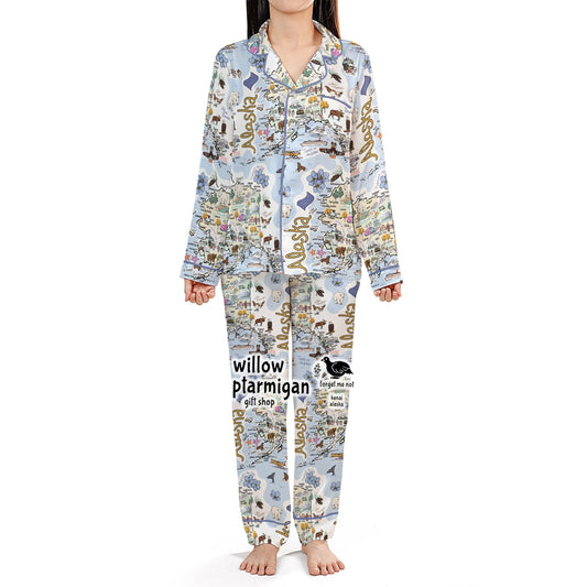 Alaska State, Cities & Icons Satin Lounge Pajama Set