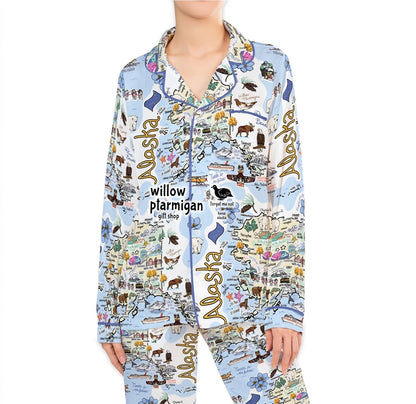 Alaska State, Cities & Icons Satin Lounge Pajama Set
