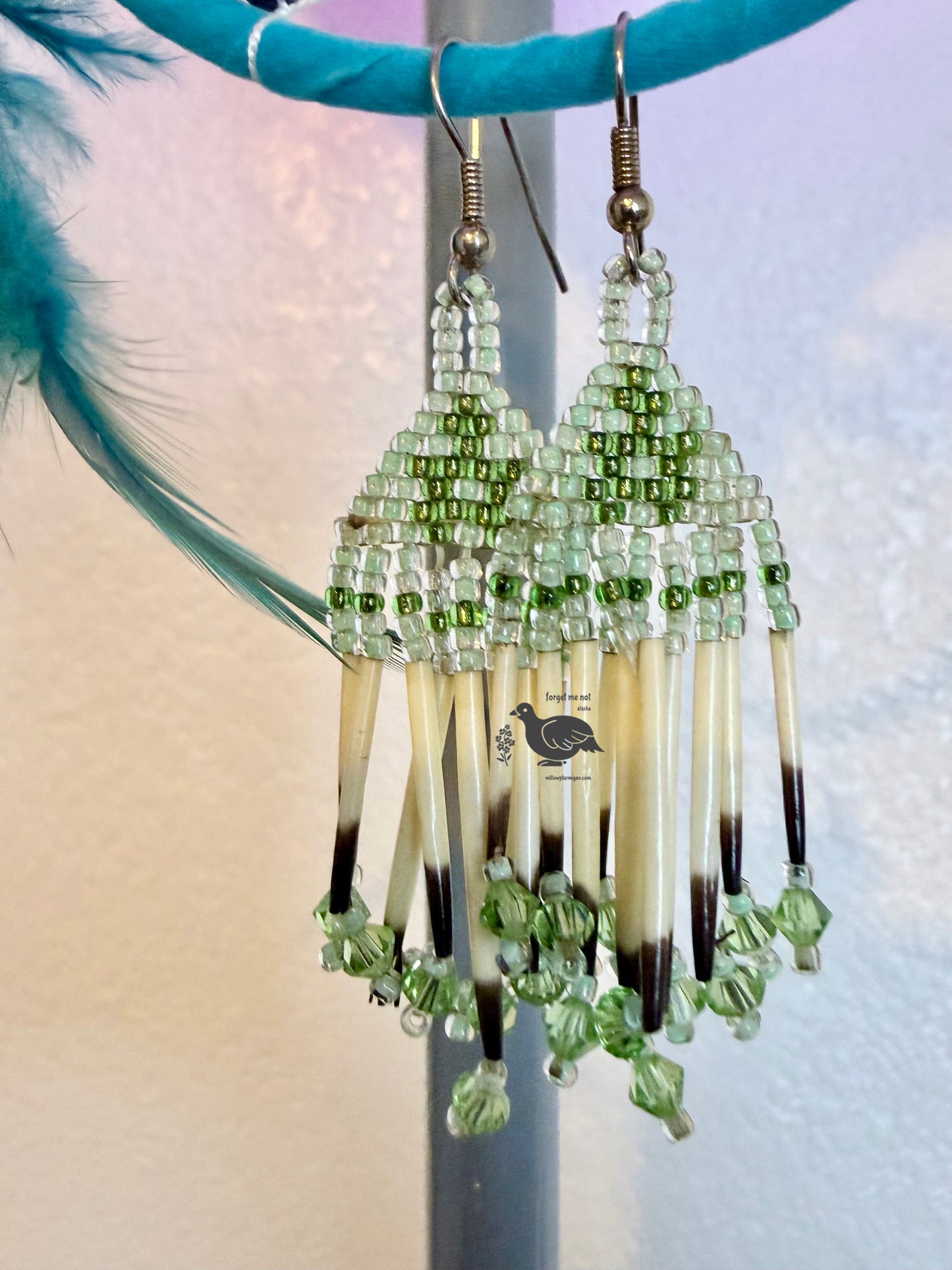 Alaska Native Bead & Porcupine Quills Earrings, Pre-Owned