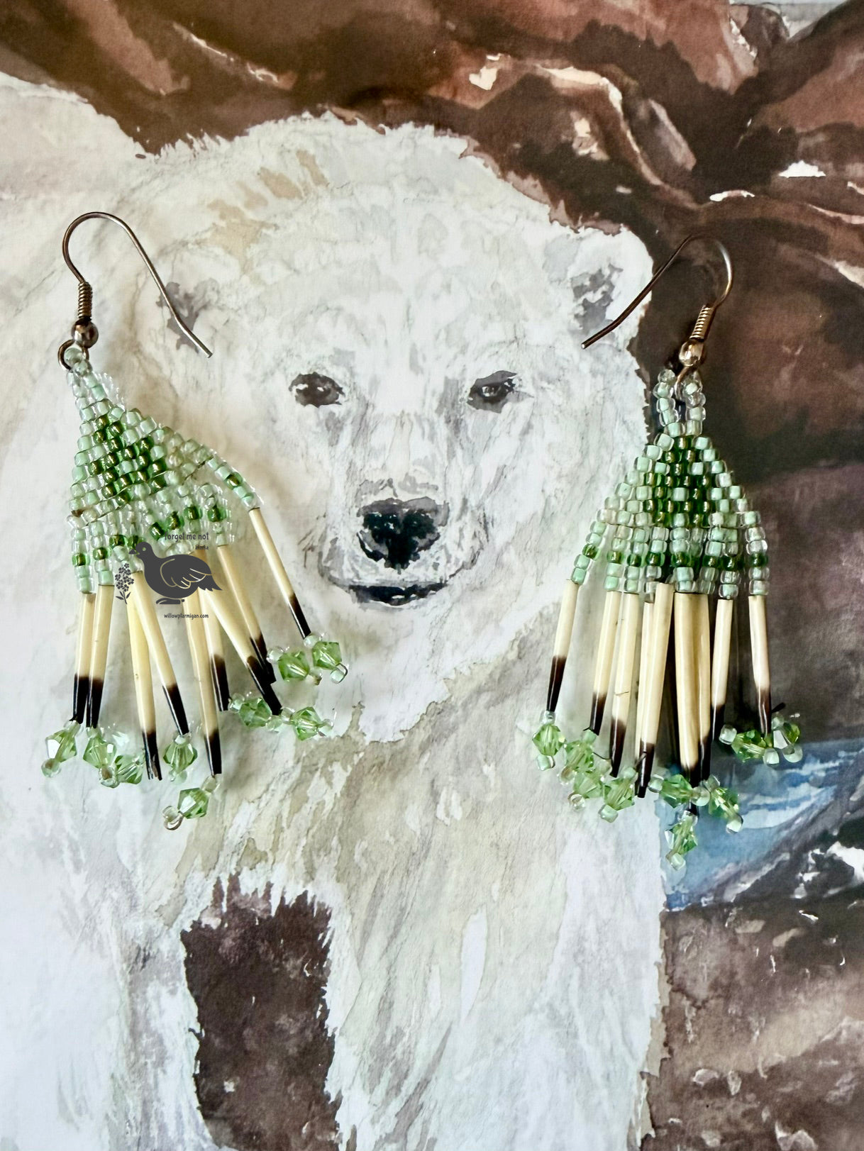 Alaska Native Bead & Porcupine Quills Earrings, Pre-Owned