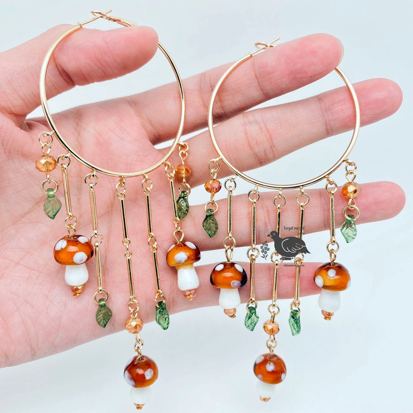Alaska Forest Mushroom Blooms Hoop Fringe Earrings