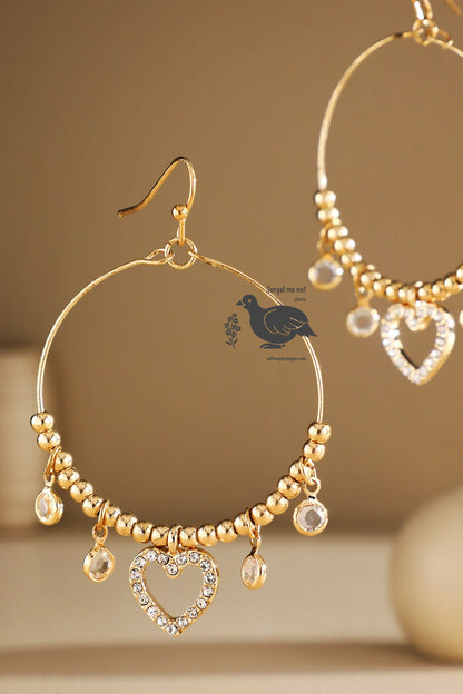 Arabella Pave Heart Circle Wire Dangle Earrings