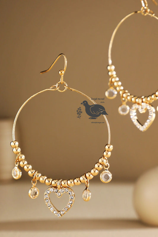 Arabella Pave Heart Circle Wire Dangle Earrings